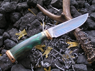 Нож Эксклюзивный 1 (Мозаичный дамаск, Бронза, акрил)