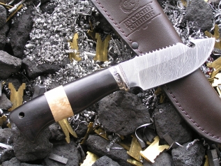 Нож Шкурник 2 (Дамаск, наборная рукоять, мельхиор)