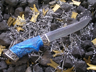 Нож Авторский 1 (Дамаск, полимерный композит, мельхиор)