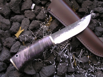 Нож Соболь 5 (9хс, стаб. кап клёна, мельхиор)