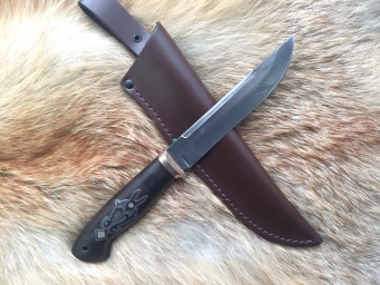 Нож Охотничий 4 (Vanadis10,, черный и коричневый граб, бронза, инкрустация )